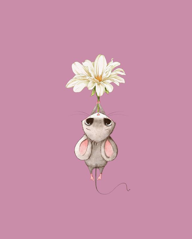 FT panel Rosa mus med blomst,  str S, 40x50cm